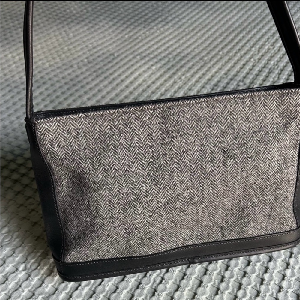 Coach Gray Herringbone Shoulder Bag with Black Trim